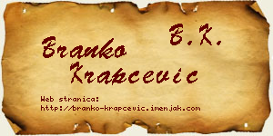 Branko Krapčević vizit kartica